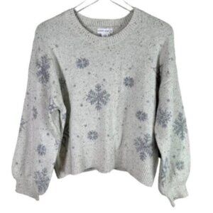 NWT Yet Again | Cream Gray Fleck & Blue Snowflake Sweater Size Medium